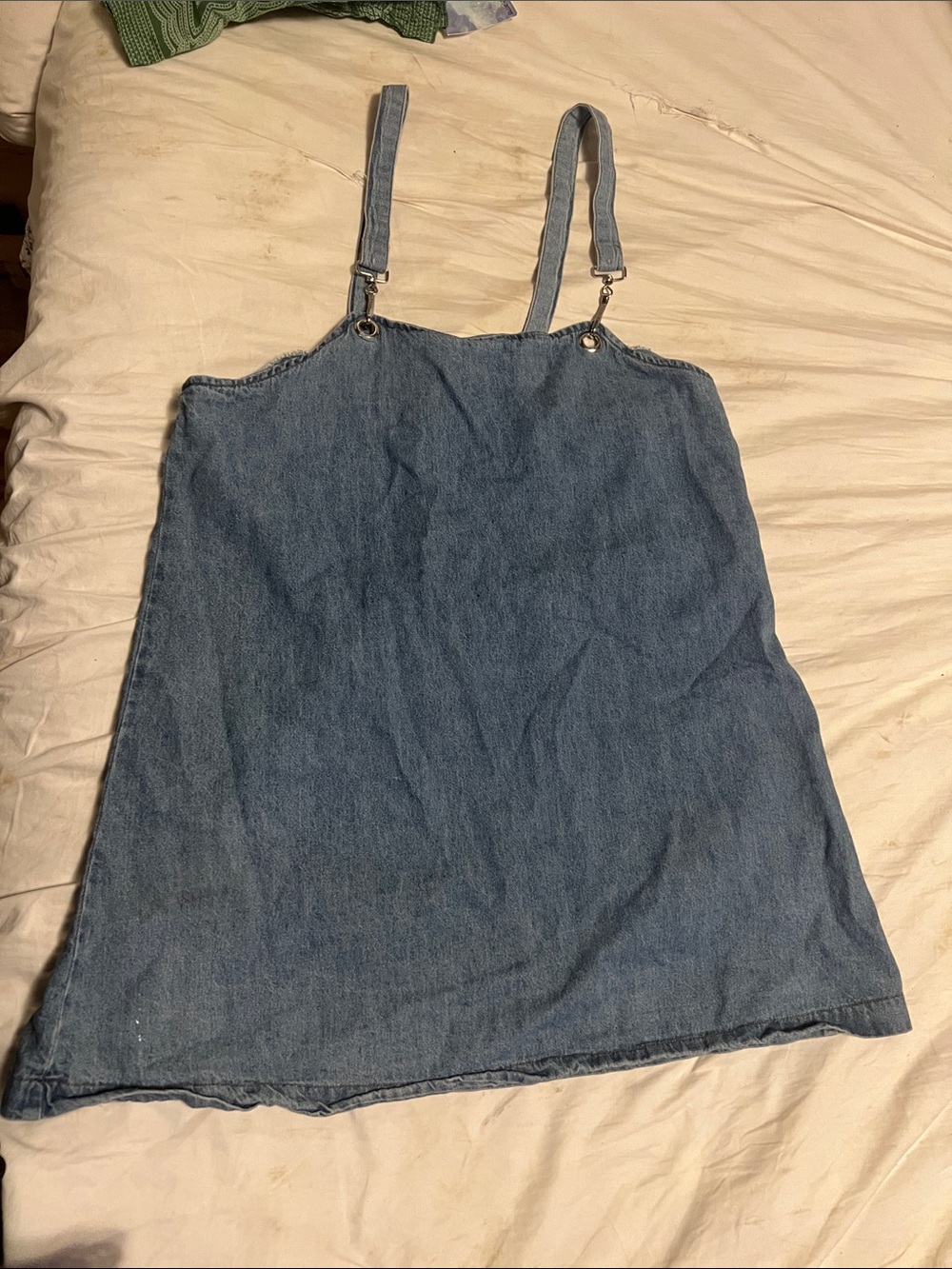 Denim Mini Pinafore Dress with Adjustable Straps - Blue